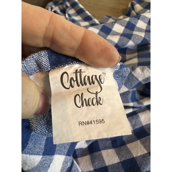 Vintage 100% Cotton Cottage Check Blue White Check Tablecloth 63" Round - Picture 4 of 5